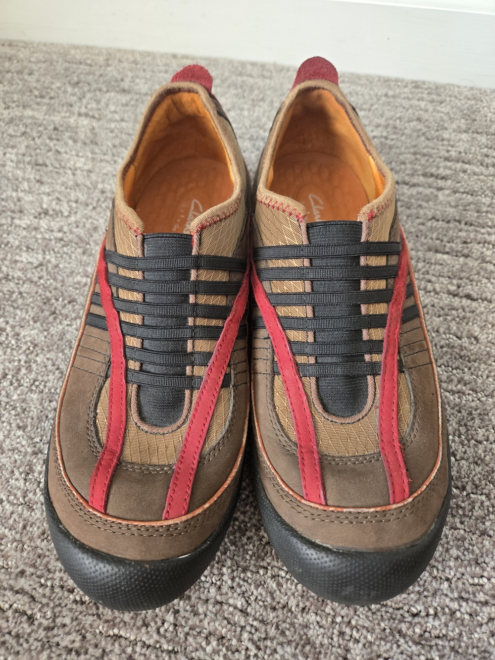 Clarks Privo Leather Athletic Slip On Shoes Brown/Red/Black/Tan US Women's 9